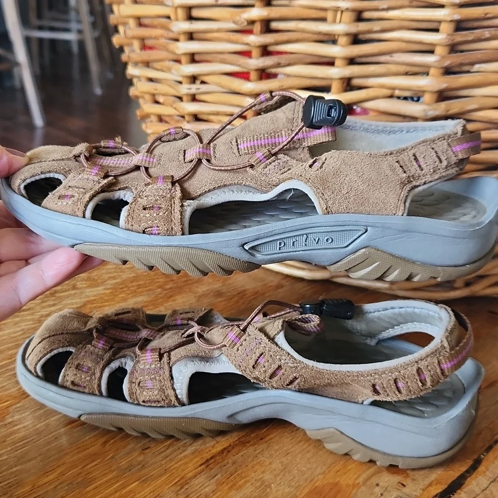 PRIVO Suede Fisherman Sandal SZ 6 Tan Pink - Picture 10 of 11